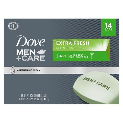 Dove Men+Care Body and Face Bar Soap, Extra Fresh, 3.75 Oz., 14 Ct.