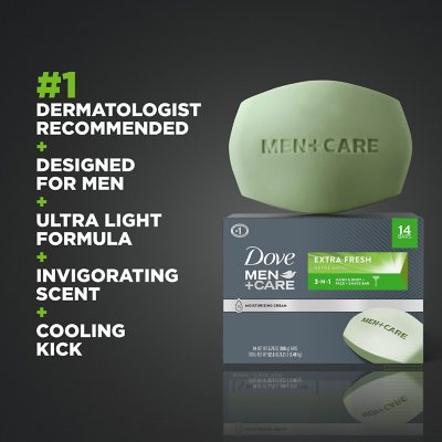 Dove Men+Care Body and Face Bar Soap, Extra Fresh, 3.75 Oz., 14 Ct.
