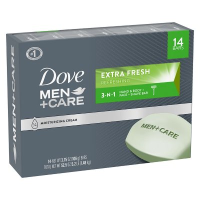 Dove Men+Care Body and Face Bar Soap, Extra Fresh, 3.75 Oz., 14 Ct.