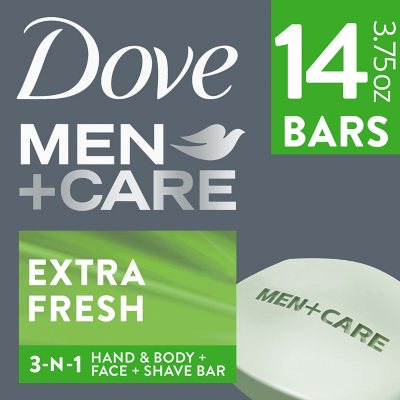 Dove Men+Care Body and Face Bar Soap, Extra Fresh, 3.75 Oz., 14 Ct.