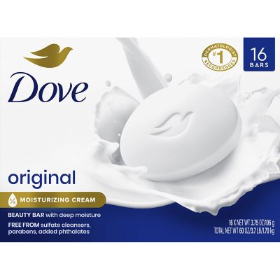 Dove Beauty Bar Soap, Original White, 3.75 Oz., 16 Ct.
