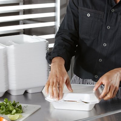 Hefty Supreme Foam Hinged Lid Container, 3-Compartment 125 Ct.