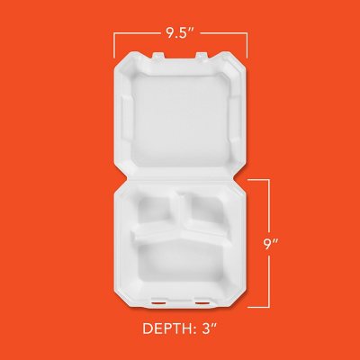 Hefty Supreme Foam Hinged Lid Container, 3-Compartment 125 Ct.
