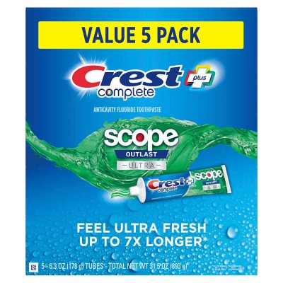 Crest Complete + Scope Outlast Ultra Toothpaste, 6.3 Oz., 5 Pk.
