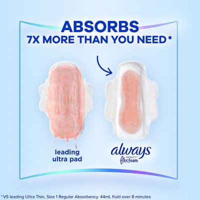 Always Infinity Flexfoam Heavy Flow Pads with Flexi-Wings, Unscented, Size 2, 80 Ct.