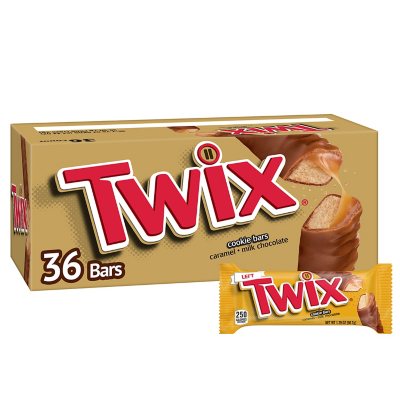 Twix Caramel Cookie Chocolate Candy Bars, Full Size, 1.79 Oz., 36 Pk.