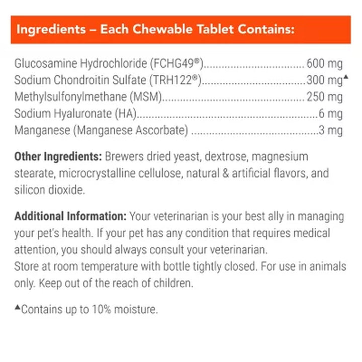 Nutramax Cosequin Maximum Strength Joint Health Supplement for Dogs with MSM and Hyaluronic Acid, 180 Chewable Tablets