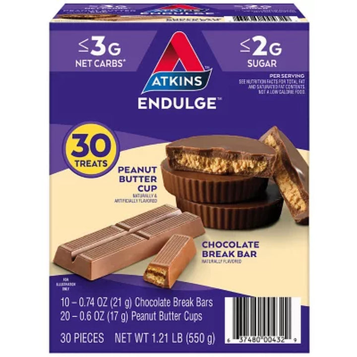 Atkins Endulge Peanut Butter Cup Chocolate Break Bar Variety Pack 30 Ct.