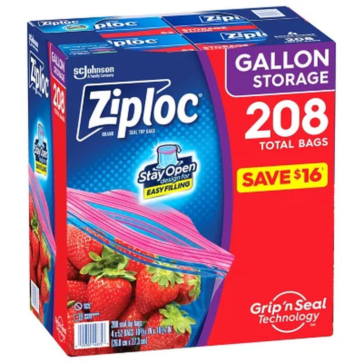Ziploc Gallon Storage Bags with New Stay Open Design, 208 Ct.