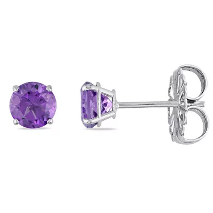 Amethyst Solitaire Stud Earrings in 14K White Gold