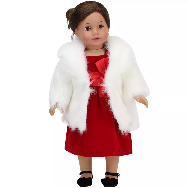 Sophia’S Faux Faux Fur Coat with Sash Closure for 18" Dolls, Ivory