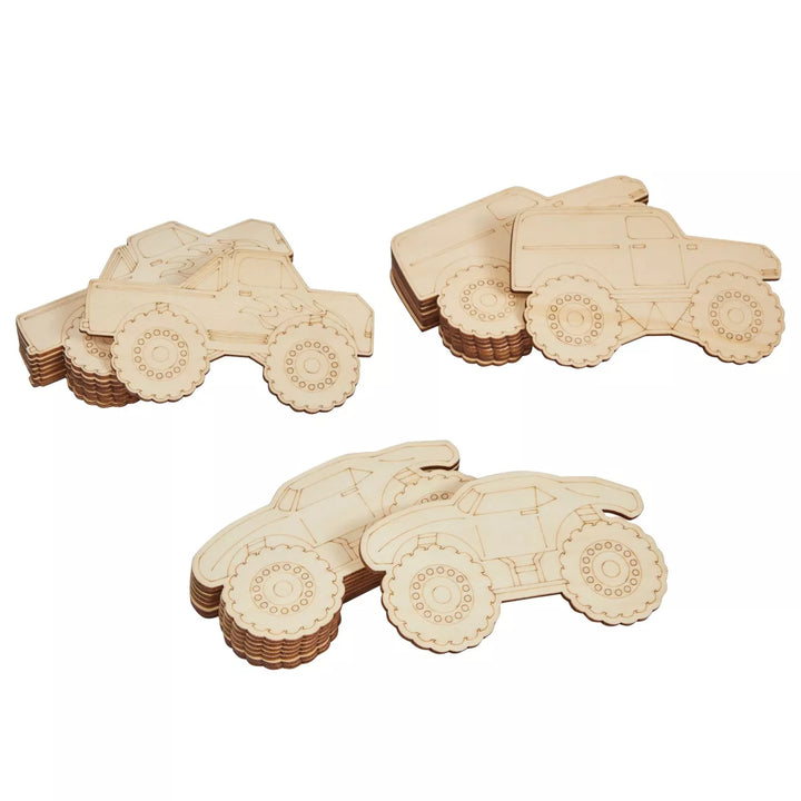 Wood Cutouts for Crafts, Monster Truck (4.6 X 3 In, 24-Pack)