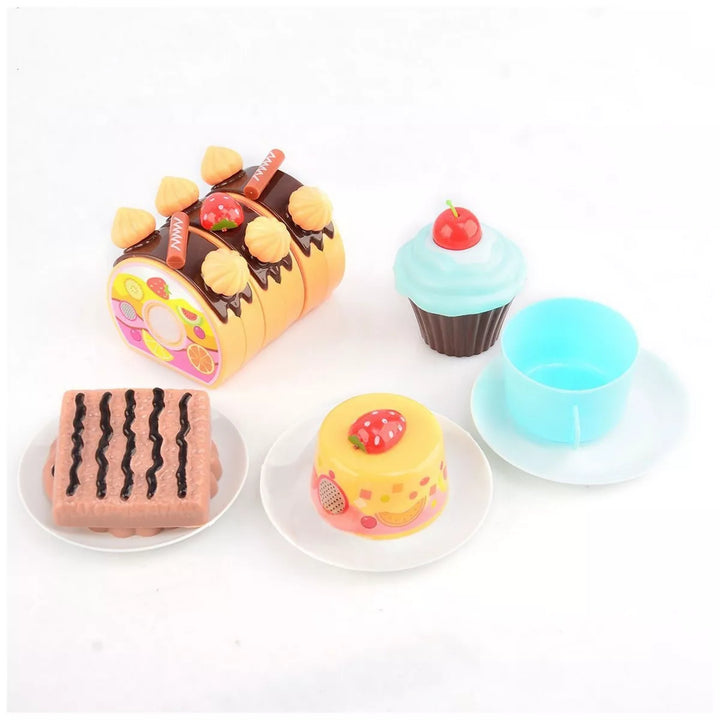 Insten 75 Piece Toy Birthday Fruit Decorate Cake, Pretend Desserts Play Food Playset, Blue