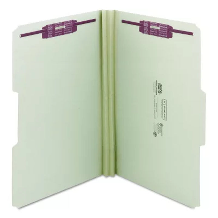 Smead 2" Expansion File Folder, 1/3 Cut Assorted Position Tab, 2 Fasteners, Legal, Gray Green, 25Ct.