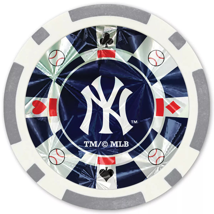 Masterpieces Casino Style 20 Piece 11.5 Gram Poker Chip Set MLB New York Yankees Silver Edition.