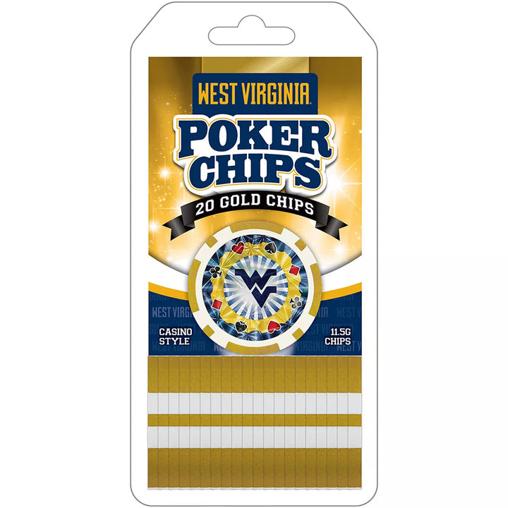 Masterpieces Casino Style 20 Piece 11.5 Gram Poker Chip Set NCAA West Virginia Mountaineers Gold Edition.