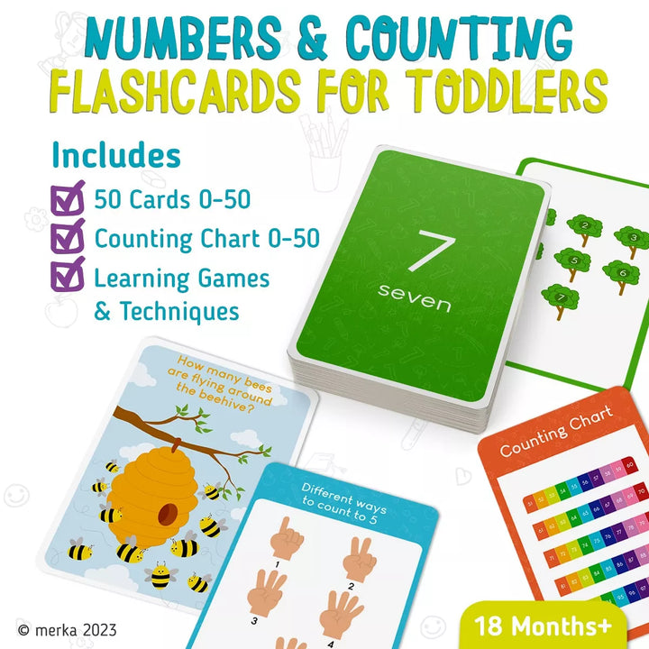 Merka Flash Cards for Toddlers 2-4 Years Number Flash Cards 0-50 Counting Kindergarten Workbooks Learn to Count