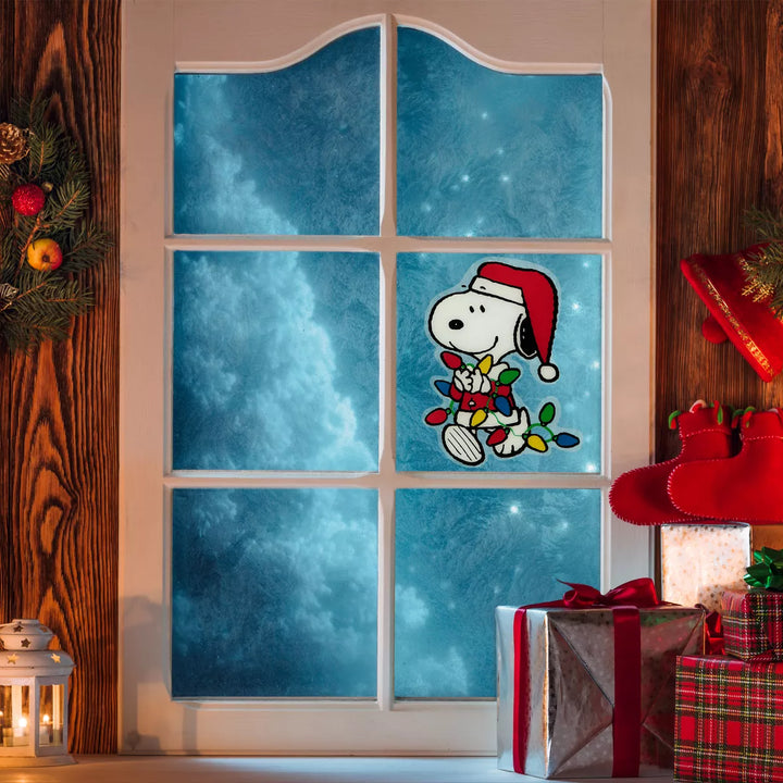 Northlight Peanuts Snoopy Gathers the Lights Double Sided Christmas Window Cling Decoration