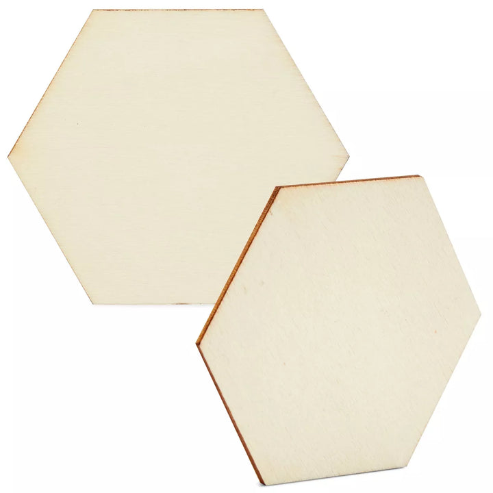 Bright Creations 60 Pack Unfinished Wooden Hexagon Pieces for DIY Crafts, 3 Inch Cutouts for Wood Burning, Painting, Wall Decorations