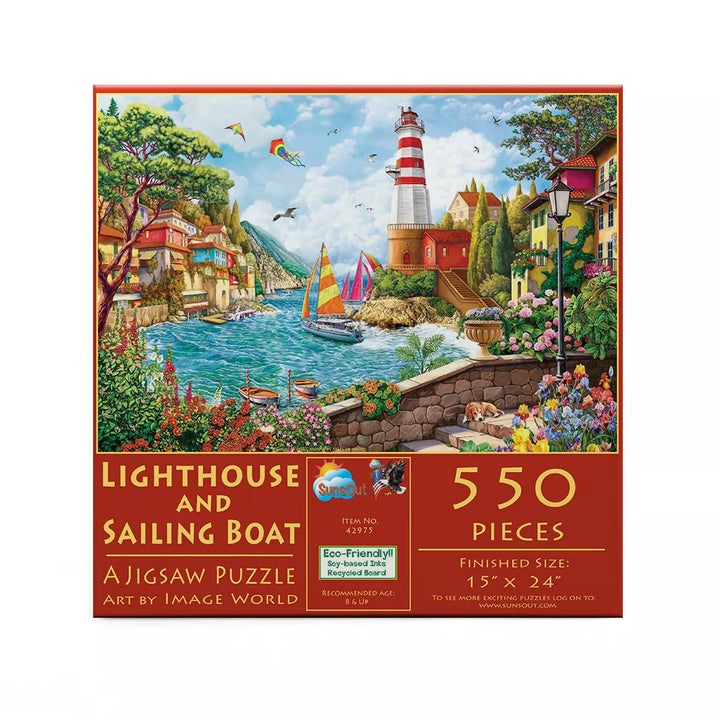 Sunsout Lighthouse and Sailing Boat 550 Pc Jigsaw Puzzle 42975