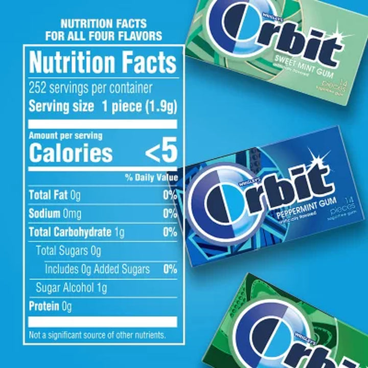 Orbit Mint Sugar Free Chewing Gum, Variety Pack, 14 Pcs., 18 Pk.