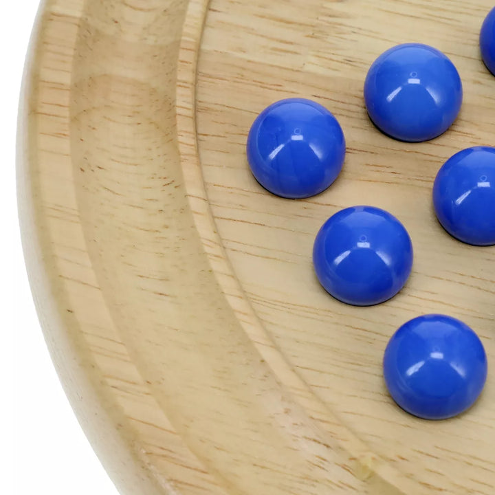 WE Games Solid Wood Solitaire with Blue Glass Marbles - 9 In. Diameter