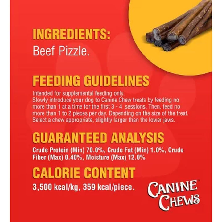 Canine Chews Natural 12" Bully Sticks Dog Treats, Beef Flavor, 12 Sticks