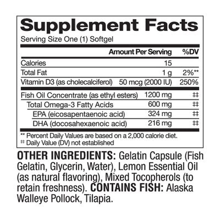 Member'S Mark 600Mg Omega-3 from Fish Oil with 50 Mcg Vitamin D3 Softgels, 200 Ct.