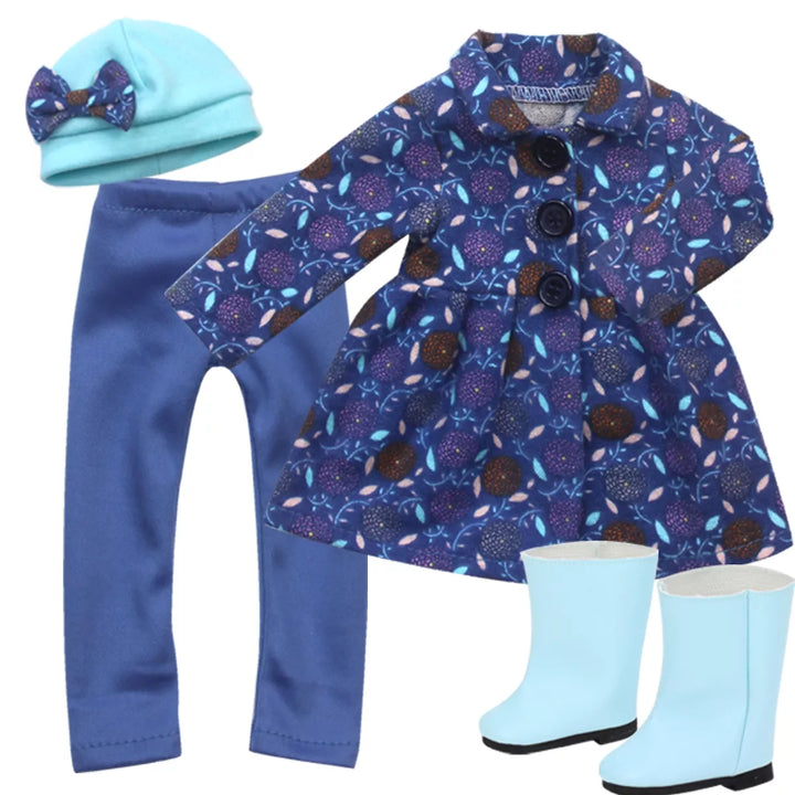 Sophia'S - 14.5" Doll - Print Coat, Pink Shirt, Leggings, Hat & Suede Boots - Blue