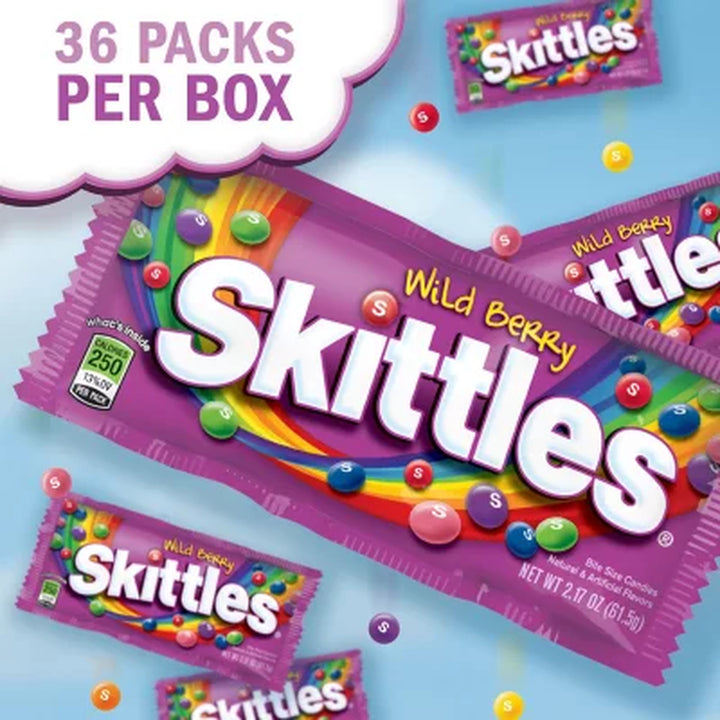 Skittles Wild Berry Fruity Chewy Candy, Full Size, 2.17 Oz., 36 Pk.