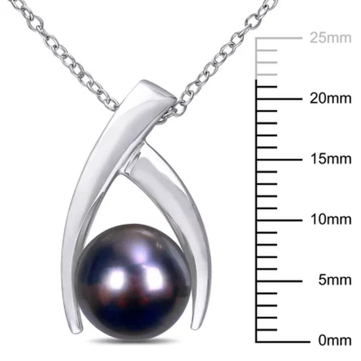 9.5-10 Mm Black round Tahitian Pearl Drop Pendant in Sterling Silver