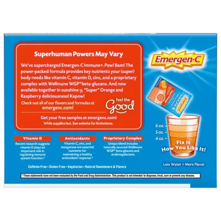 Emergen-C Dietary Supplement Drink Mix, Super Orange & Raspberry, 90 Ct.