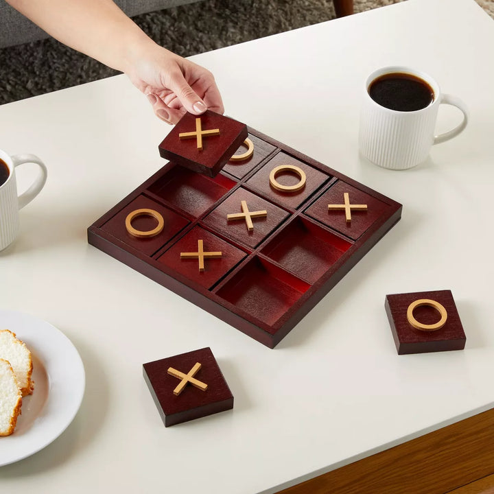 Juvale 10 Pieces Wooden Tic Tac Toe Board Game for Adults, Coffee Table Decor, 9.5 X 9.5 In
