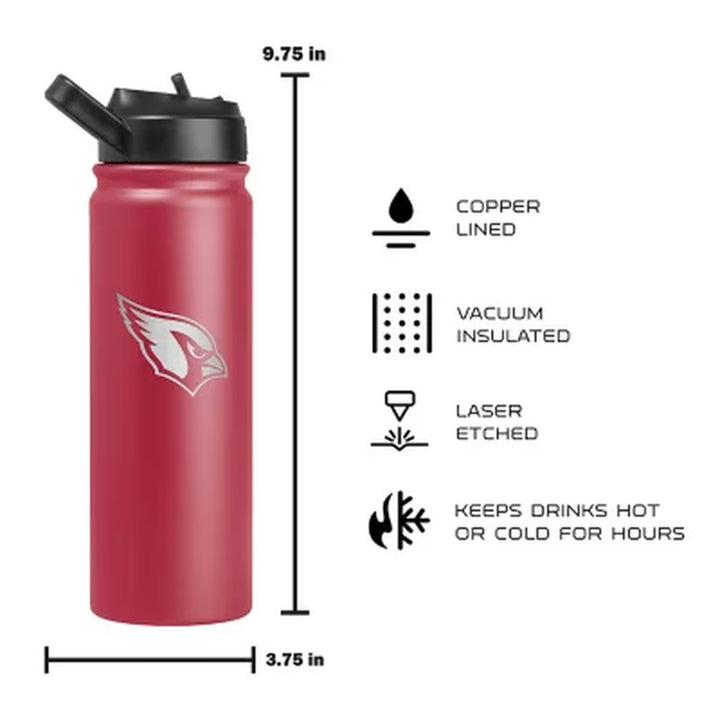 Logo Brands NFL 24Oz Stainless Steel Water Bottle, 2 Pack, Assorted Teams