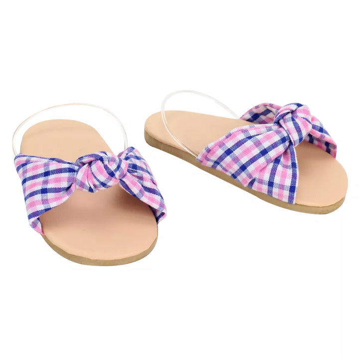 Sophia’S Plaid Fabric Knot Sandal for 18" Dolls, Pink/Blue