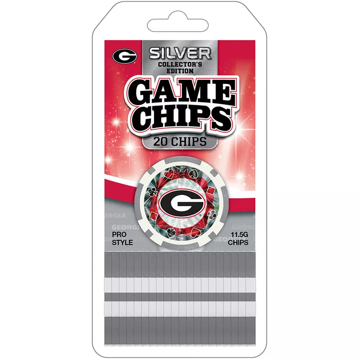 Masterpieces Casino Style 20 Piece 11.5 Gram Poker Chip Set NCAA Georgia Bulldogs Silver Edition.