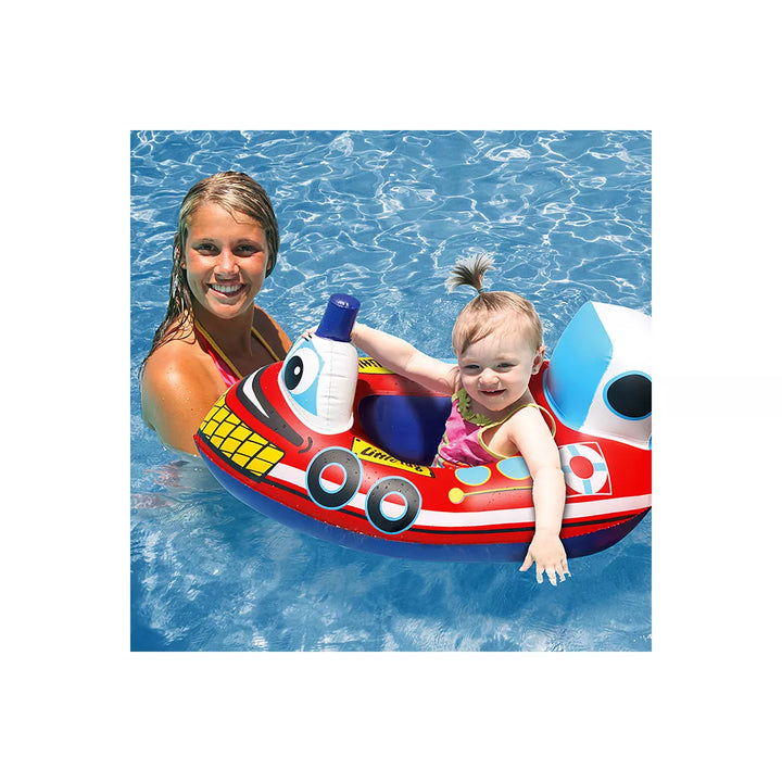 Swim Central Red and Blue Inflatable Transportation Rider Tug Boat Swimming Pool Baby Float, 29.5-Inch