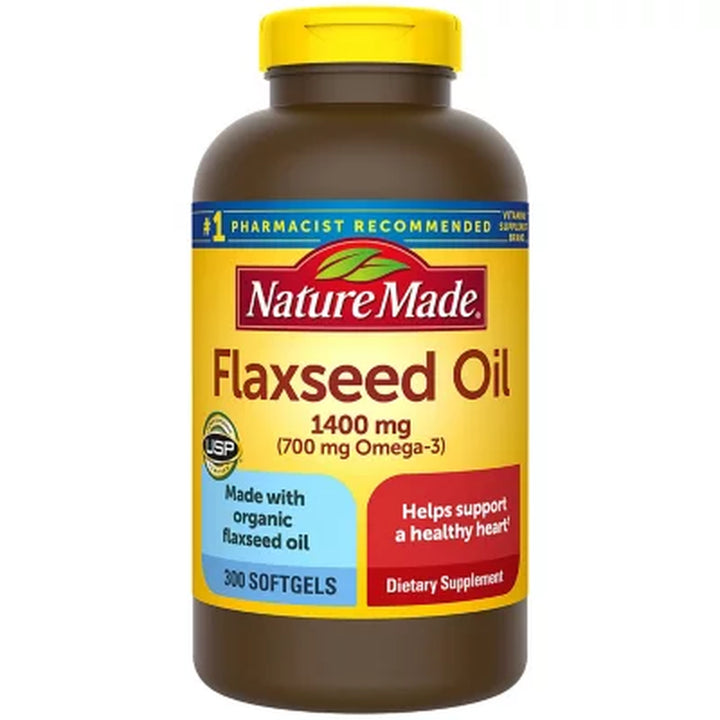 Nature Made Flaxseed Oil 1400 Mg Softgels for Heart Health 300 Ct.