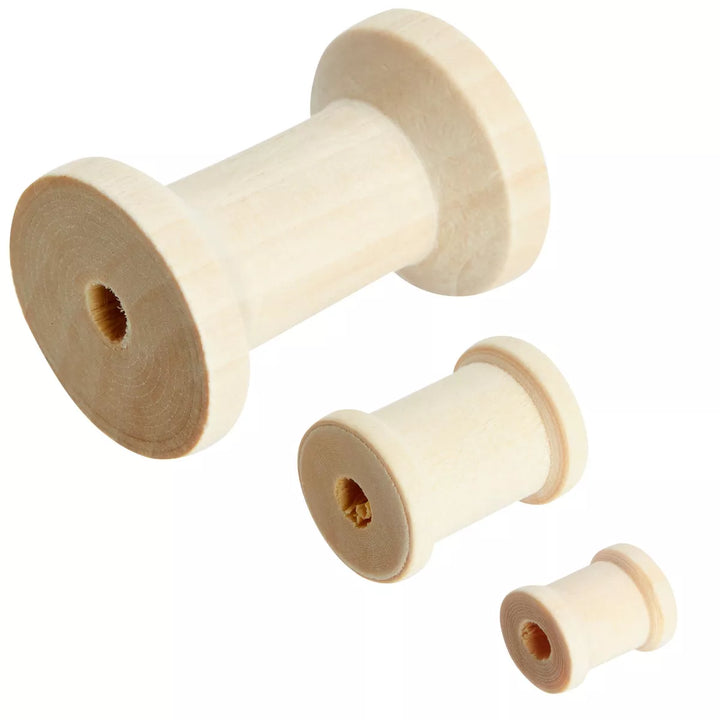 Bright Creations 72-Pack Empty Wooden Thread Spools for Crafts, 3 Sizes