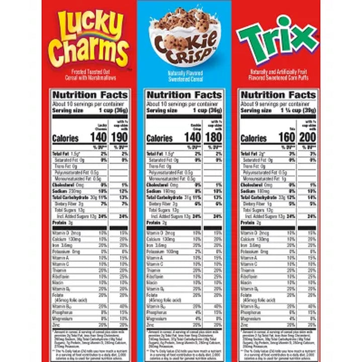 Lucky Charms, Cookie Crisp and Trix Kid Cereal, Variety Pack, 38.5 Oz., 3 Pk.