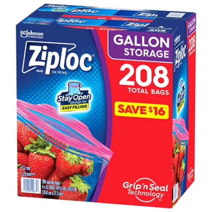 Ziploc Gallon Storage Bags with New Stay Open Design, 208 Ct.