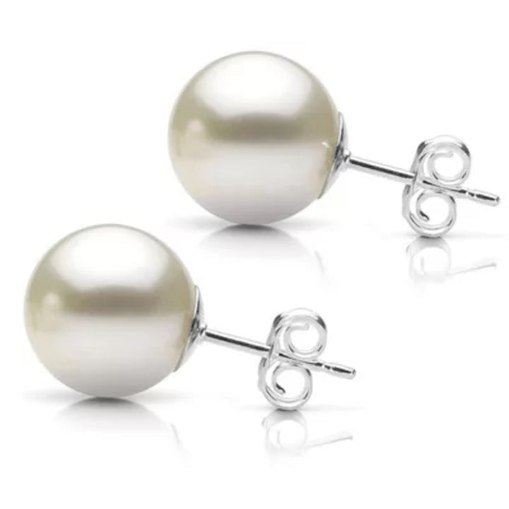 White Grade AAA round Akoya Pearl Stud Earring with 14K White Gold Post