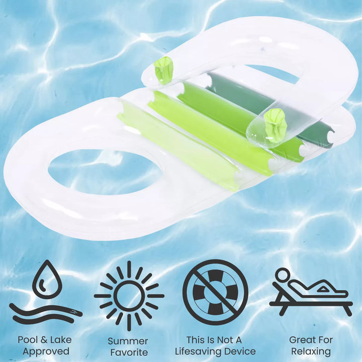 Pool Central 59" Green Transparent Inflatable Pool Lounger with Cup Holders