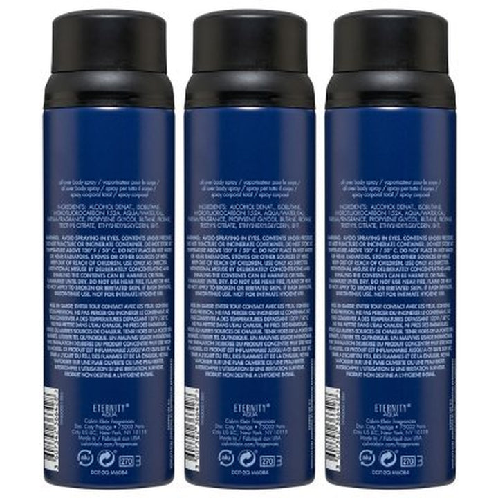 Calvin Klein Eternity Aqua for Men Body Spray, 5.4 Fl Oz, 3 Pk