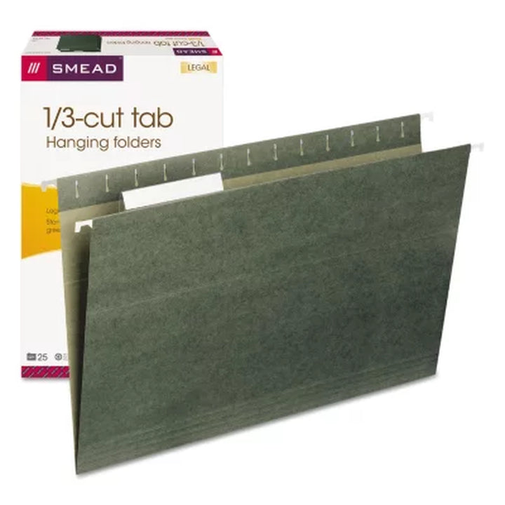 Smead 1/3 Cut Adjustable Positions Hanging File Folders, Green Legal, 25Ct.