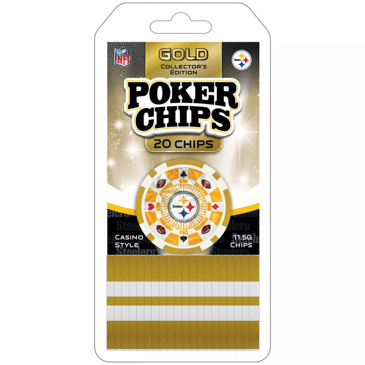 Masterpieces Casino Style 20 Piece 11.5 Gram Poker Chip Set NFL Pittsburgh Steelers Gold Edition.