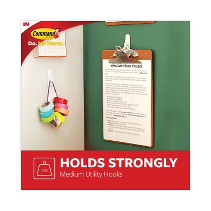 Command Hooks, Medium, 3Lb Capacity, White, 20 Hooks & 24 Strips