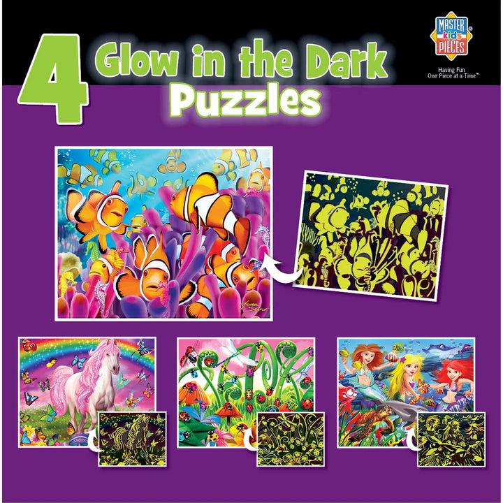 Masterpieces Kids Jigsaw Puzzle Set - Purple Glow 4-Pack 100 Pieces