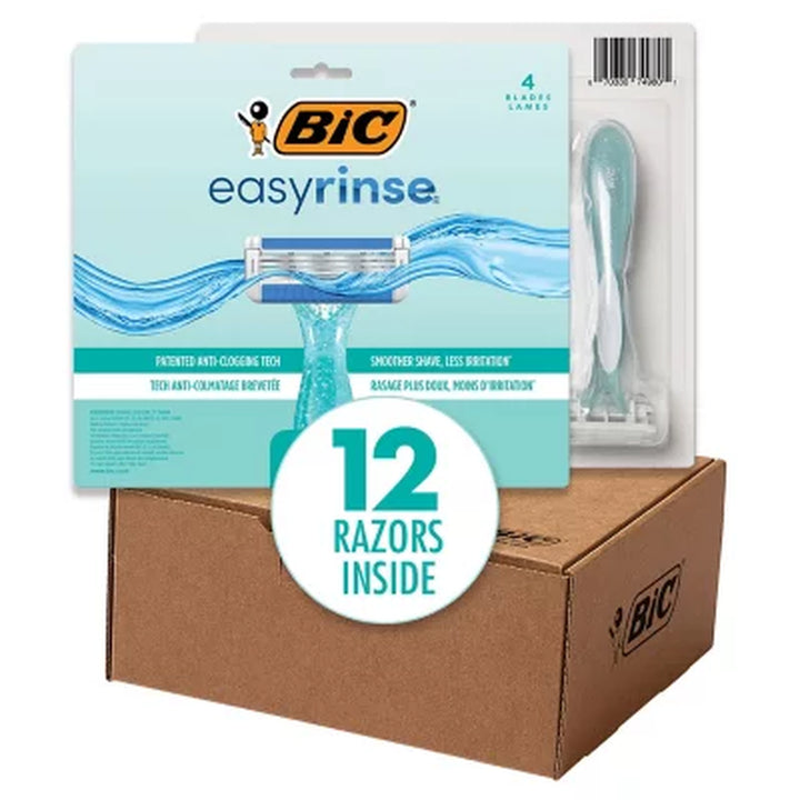 BIC Easyrinse Anti-Clog Women'S Disposable Razor, 12 Ct.