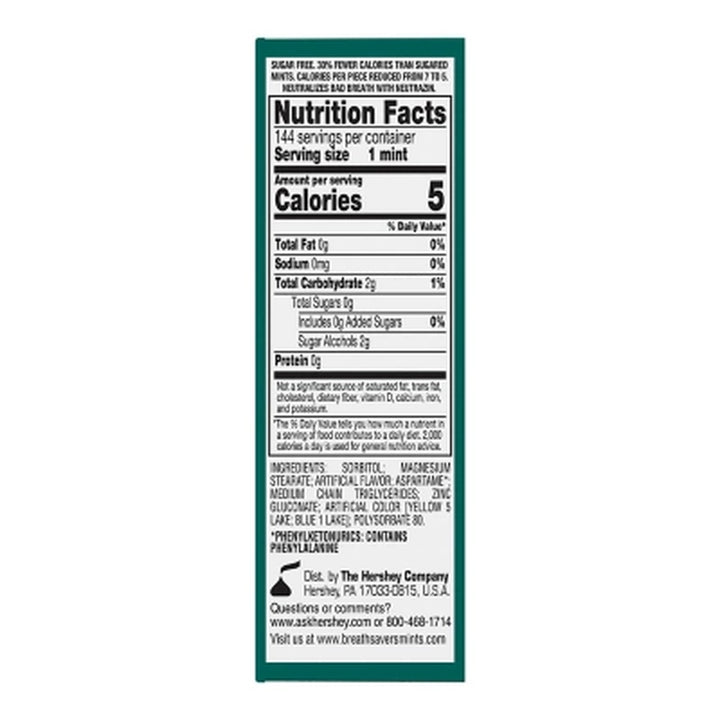 BREATH SAVERS Wintergreen Sugar Free Breath Mints Rolls 0.75 Oz., 24 Ct.